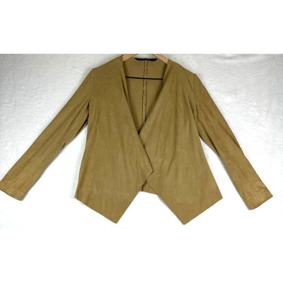 Zara Waterfall Collar Open Front Jacket Women's Size XS in Khaki Suede - Picture 4 of 10